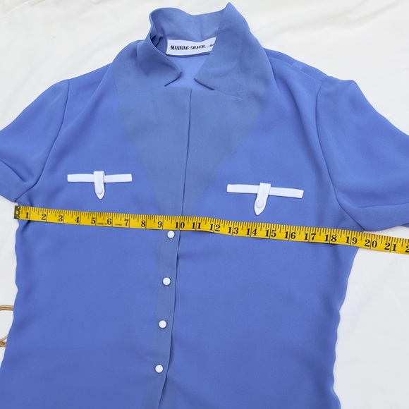 Vintage 70s Manning Silver Blue & White Long Sleeve Skirt Set - Picture 12 of 14